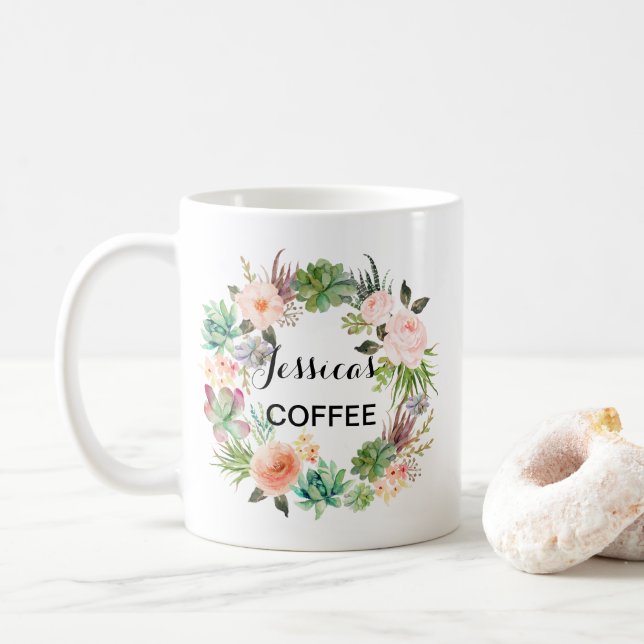 Cutom Name Mug, Personalised Name Mug, Floral-4 Coffee Mug (With Donut)