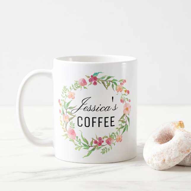 Cutom Name Mug, Personalised Name Mug, Floral-5 Coffee Mug (With Donut)