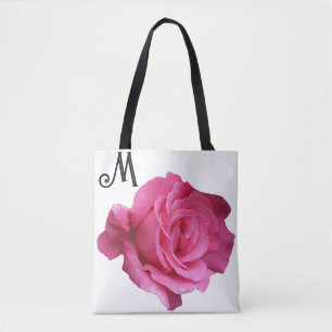 Cutomizable M name pretty pink rose chic floral Tote Bag