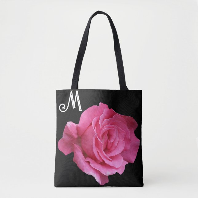 Cutomizable M name pretty pink rose trendy floral Tote Bag (Front)