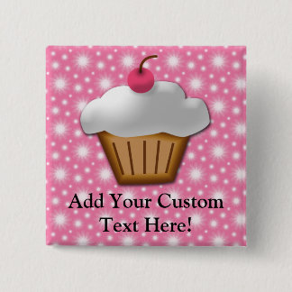 Cutout Cupcake with Pink Cherry on Top 15 Cm Square Badge