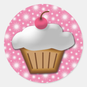 Cutout Cupcake with Pink Cherry on Top Classic Round Sticker