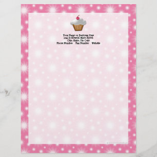 Cutout Cupcake with Pink Cherry on Top Custom Letterhead