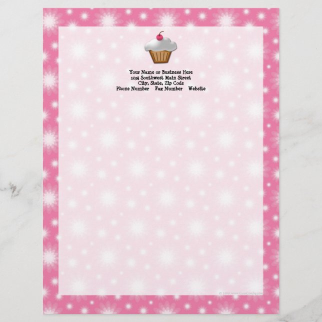 Cutout Cupcake with Pink Cherry on Top Custom Letterhead (Front)