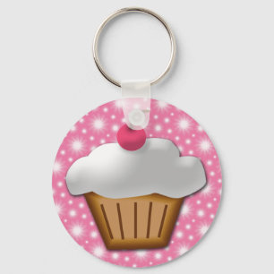 Cutout Cupcake with Pink Cherry on Top Key Ring