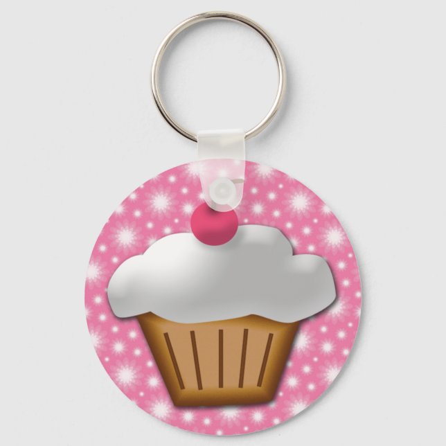 Cutout Cupcake with Pink Cherry on Top Key Ring (Front)