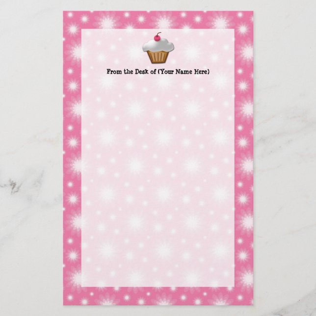 Cutout Cupcake with Pink Cherry on Top Stationery (Front)