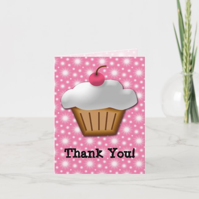 Cutout Cupcake with Pink Cherry on Top Thank You Card (Front)