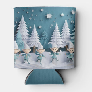 Cutout Elves in the Snow Christmas Can Cooler