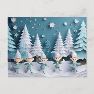 Cutout Elves in the Snow Personalized Christmas  Holiday Postcard