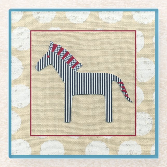Cutout Zebra on Cream Background Glass Coaster (Front)
