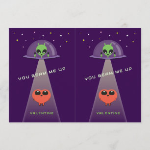 Cuttable UFO Kids Valentine Cards Purple & Red