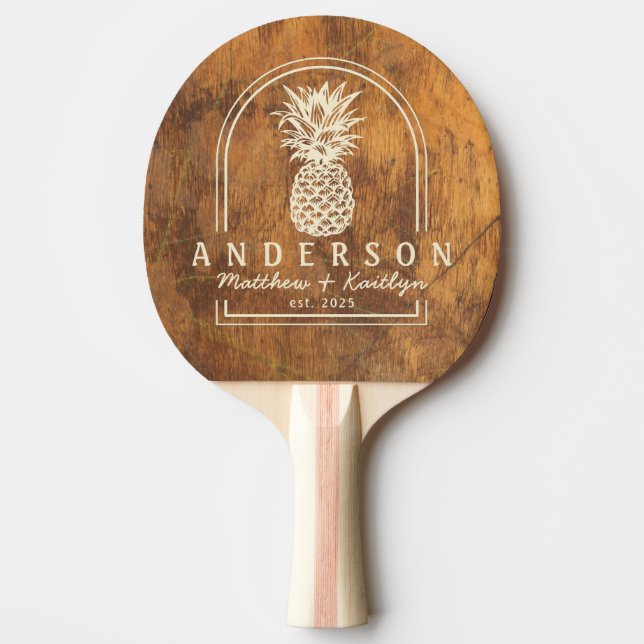 Cutting Block Pineapple Wedding Arch & Name Ping Pong Paddle (Front)