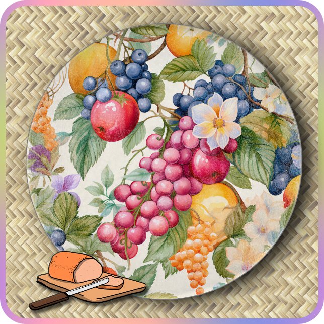 CUTTING BOARD - Covered in Colourful Fruit - Round (Creator Uploaded)