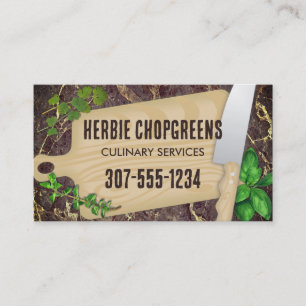 cutting board herbs chef cooking business card