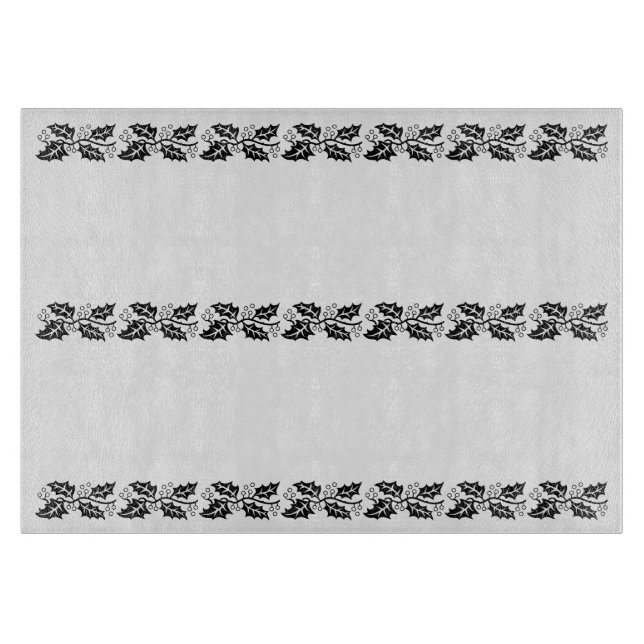 Cutting Board - Holly leaves in black and white (Front)