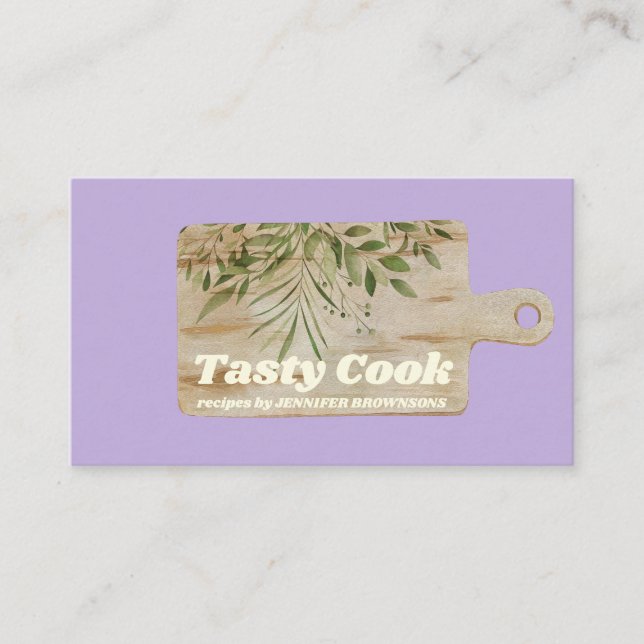 Cutting Board Rustic Cooking purple Business Card (Front)