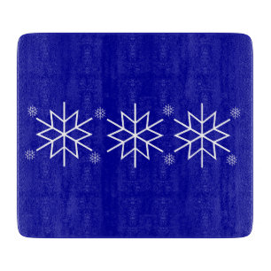 Cutting Board - White Snowflakes on Blue