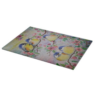 Cutting Board with Cute Sparrows Spring Painting