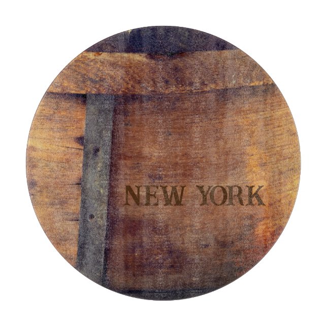 Cutting Board with New York Stamped Cheese Hoop (Front)