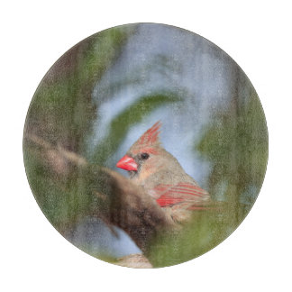 Cutting board with picture of female cardinal