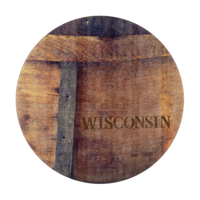 Cutting Board with Wisconsin Stamped Cheese Hoop (Front)