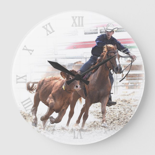Cutting horse and calf large clock (Front)