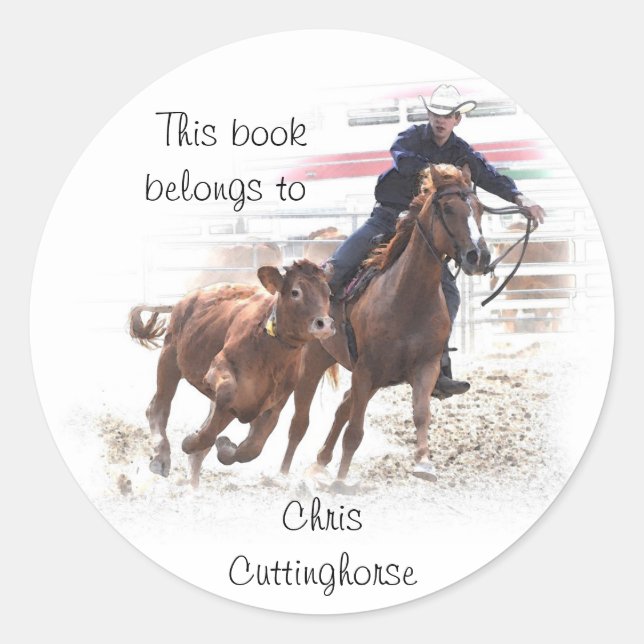 Cutting horse bookplate sticker (Front)