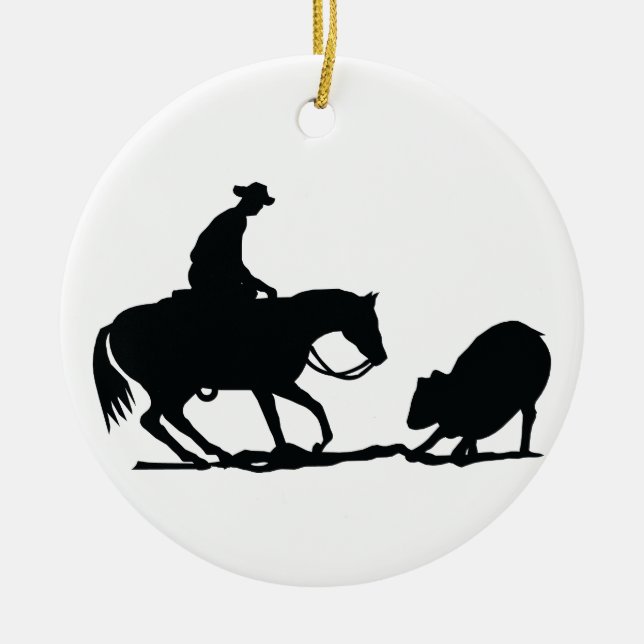 Cutting Horse Ceramic Tree Decoration (Front)
