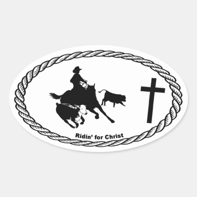 Cutting Horse Cross Euro Style Oval Sticker (Front)