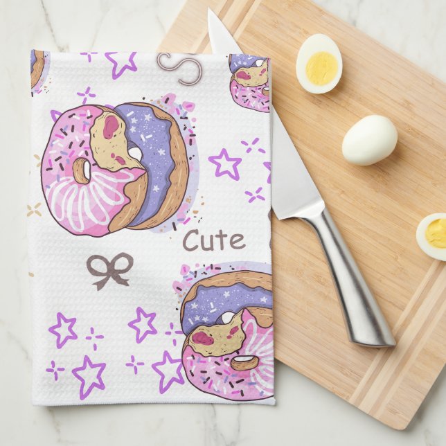 Cuty and pretty sweet donuts Modern purple Tea Towel (Quarter Fold)