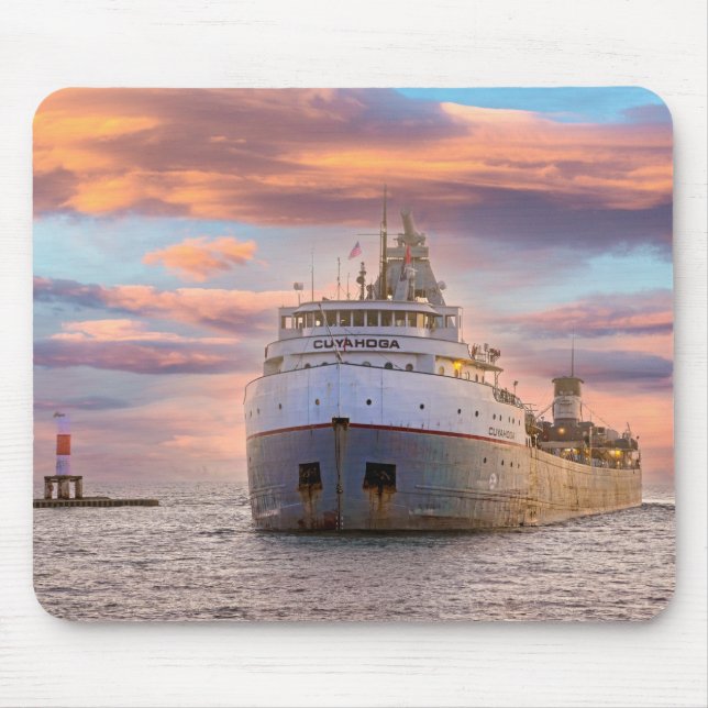 Cuyahoga Freighter At Sunset Mouse Mat (Front)