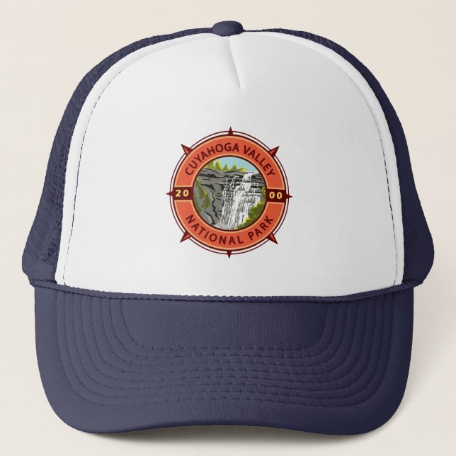 Cuyahoga Valley National Park Retro Compass Emblem Trucker Hat (Front)