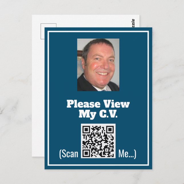 CV with Photo and QR Code on a Postcard (Front/Back)