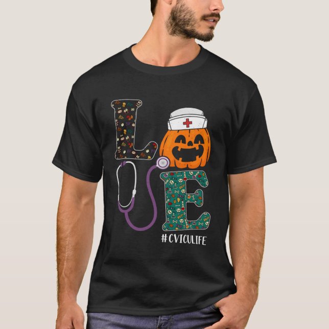 CVICU Nurse Halloween Scary Pumpkin Love Nurse Lif T-Shirt (Front)