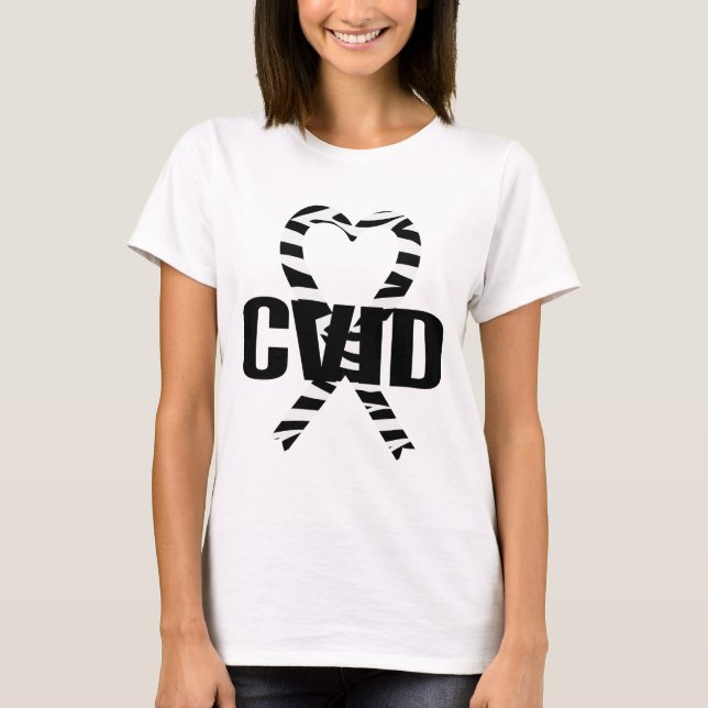 CVID Zebra Heart Ribbon Awareness T-shirt (Front)