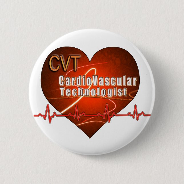 CVT HEART LOGO Cardiovascular Technologist 6 Cm Round Badge (Front)