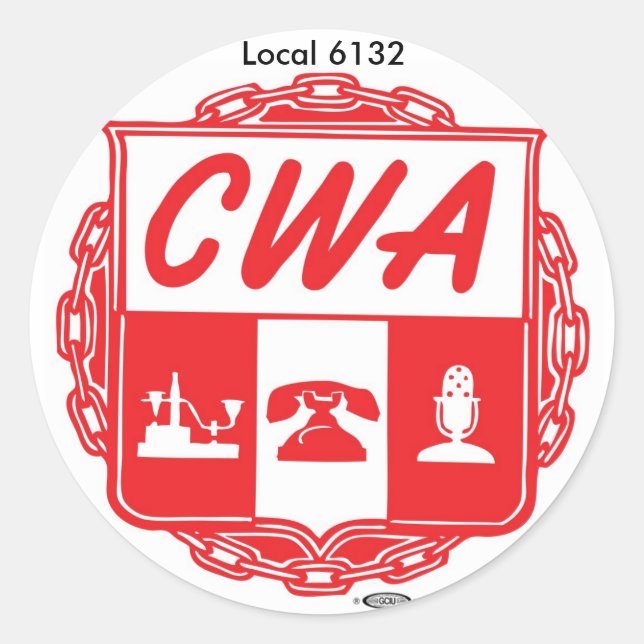 CWA_AUSTIN_LOGO, IBT-GCC_bug_small, Local 6132 Classic Round Sticker (Front)