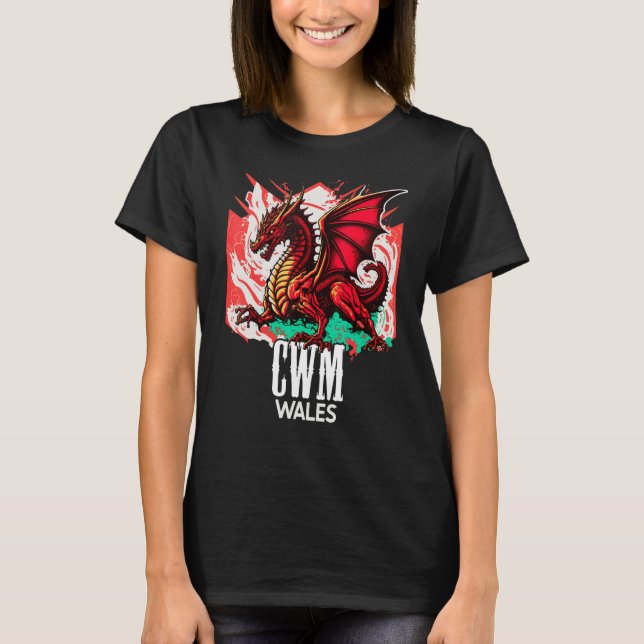 Cwm Wales Welsh Flag Y Ddraig Goch Dragon T-Shirt (Front)
