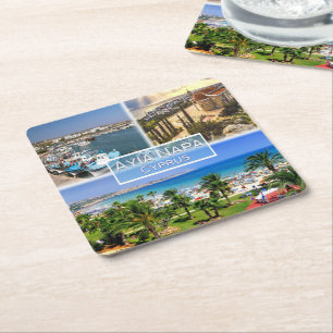 CY Cyprus - Ayia Napa - Harbor - Nelia Beach - Square Paper Coaster