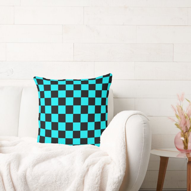 Cyan 80s Black Chequered Cushion (Couch)