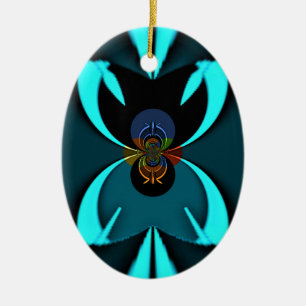 Cyan Abstract Art Print Ceramic Tree Decoration