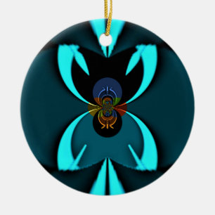Cyan Abstract Art Print Ceramic Tree Decoration