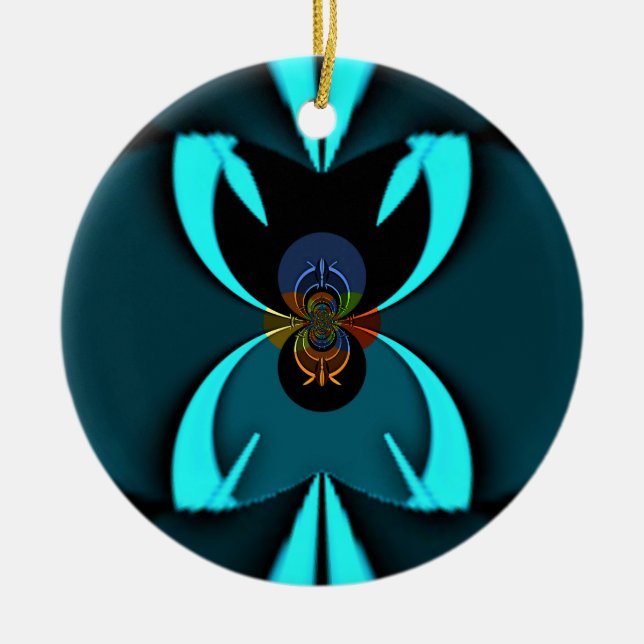 Cyan Abstract Art Print Ceramic Tree Decoration (Front)