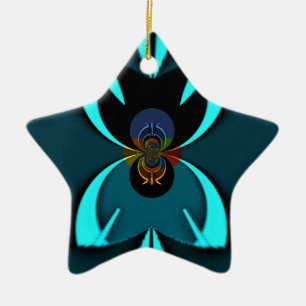 Cyan Abstract Art Print Ceramic Tree Decoration