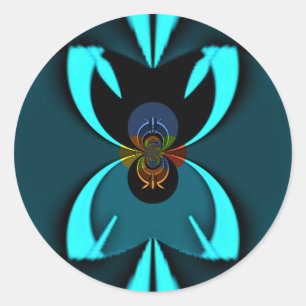 Cyan Abstract Art Print Classic Round Sticker
