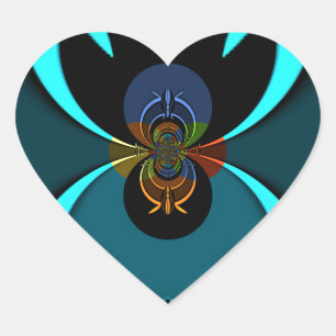 Cyan Abstract Art Print Heart Sticker