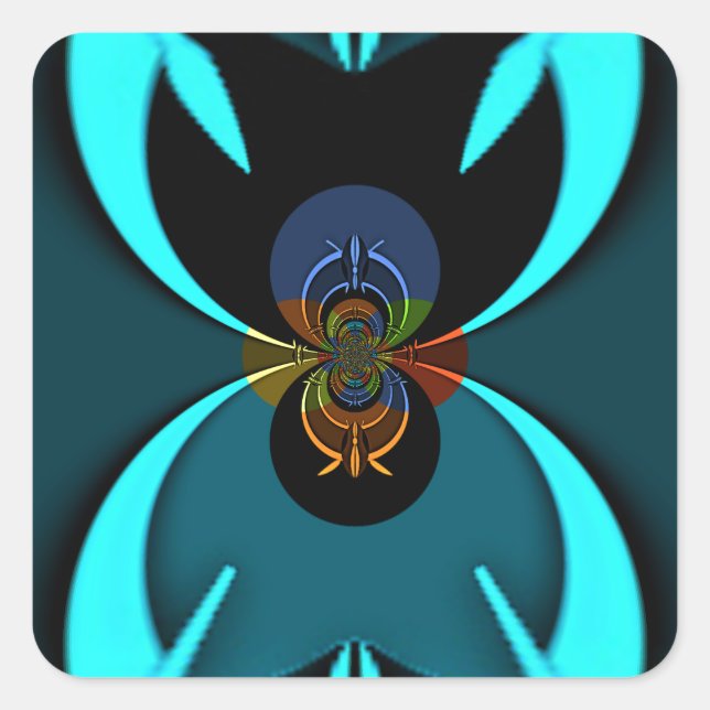 Cyan Abstract Art Print Square Sticker (Front)