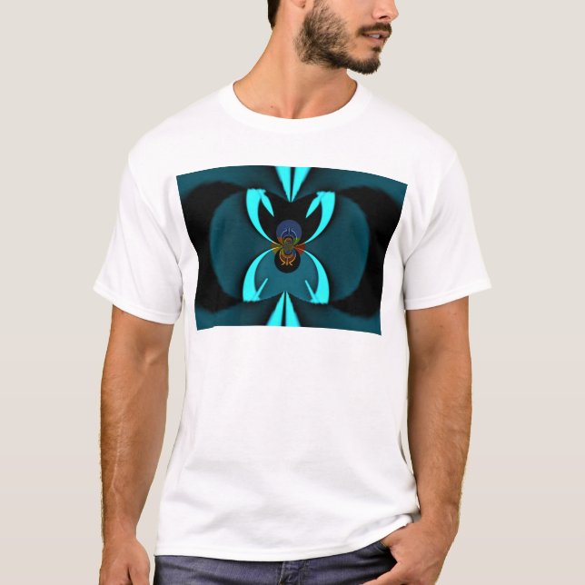 Cyan Abstract Art Print T-Shirt (Front)