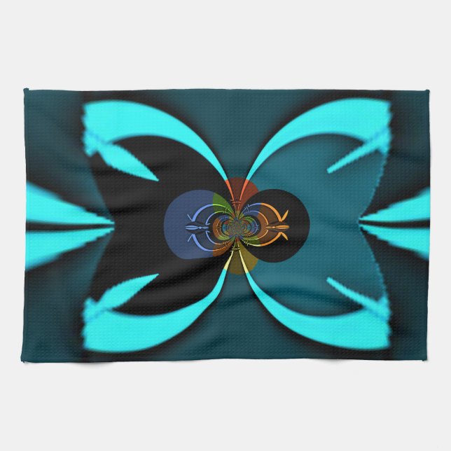 Cyan Abstract Art Print Tea Towel (Horizontal)